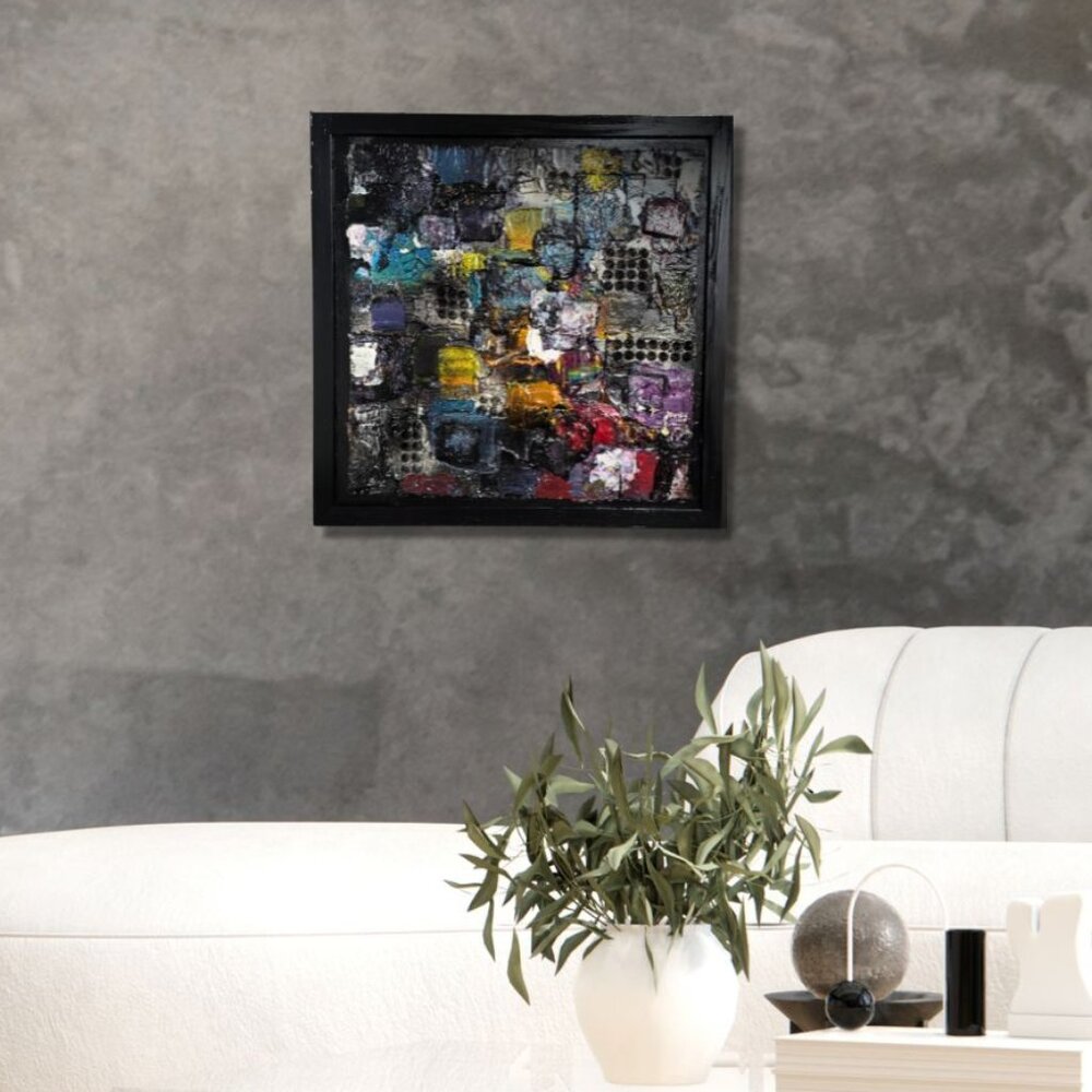 "Frequency" Original Mixed Media Art 12x12 Framed & Ready to Hang OOAK Piece!